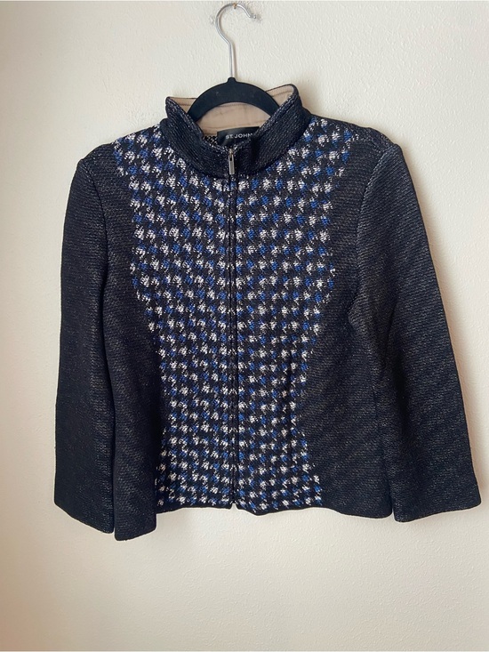 St. John Tops - St. John Sport Knit Zip Front Tweed Jacket Blue Black Size 6